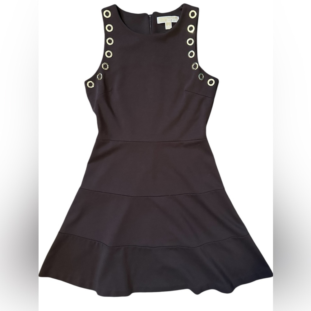 Michael Kors Fit and Flare Sleeveless Dress | Brown |Size Small | Grommet Accent - Picture 1 of 6